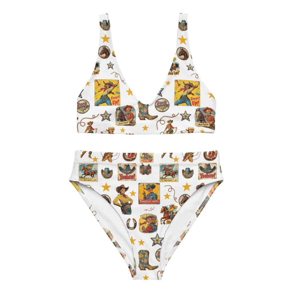 Baha Ranch Yeehaw Vintage Cowgirl Collage White Bikini Baha Ranch Western Wear