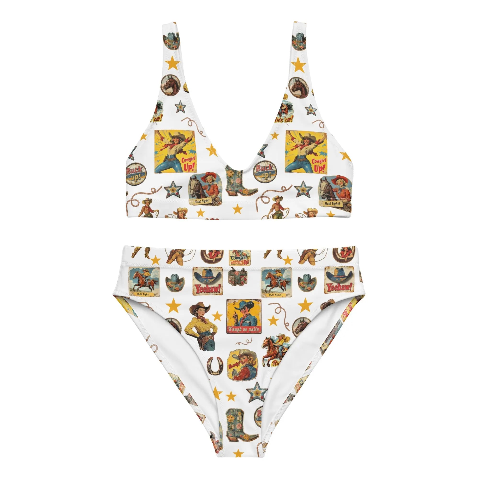 Baha Ranch Yeehaw Vintage Cowgirl Collage White Bikini Baha Ranch Western Wear