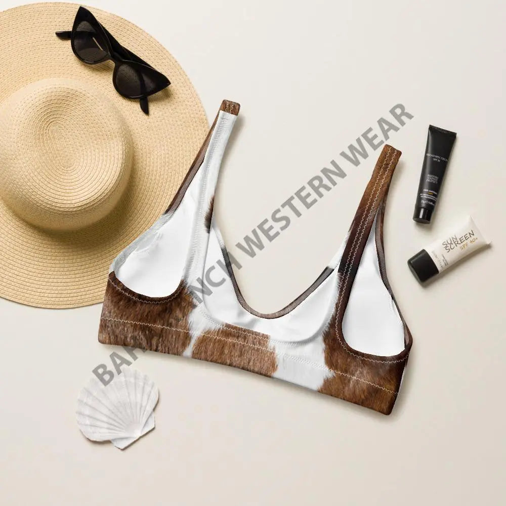 Yeehaw Brown Cow Print Bikini Top Baha Ranch Western Wear