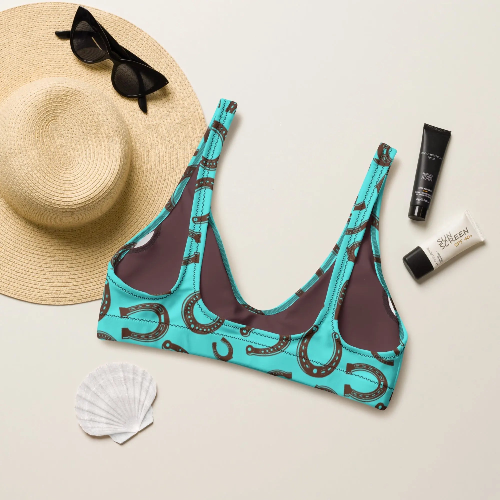 Baha Ranch Yeehaw Turquoise Horseshoe Bikini Top Baha Ranch Western Wear