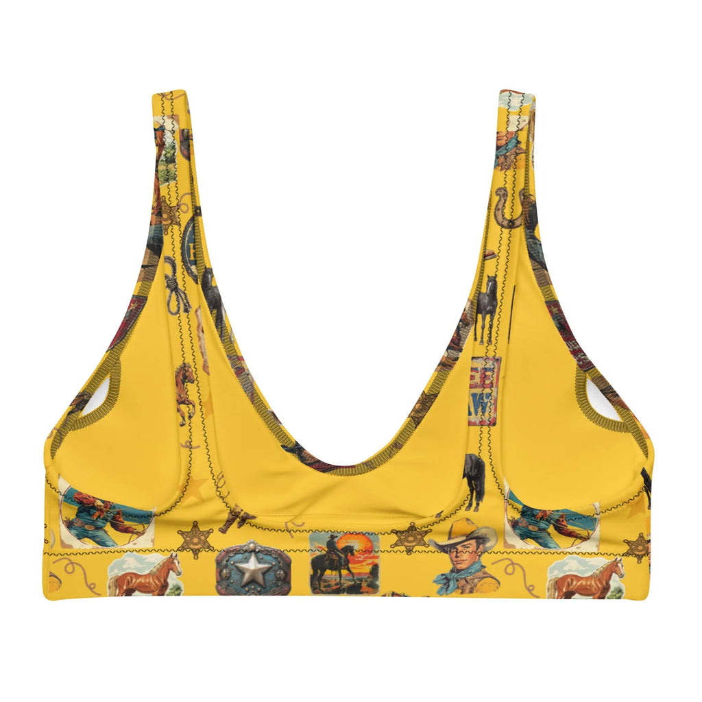 Baha Ranch Yeehaw Vintage Cowboy Collage Mustard Bikini Top Baha Ranch Western Wear