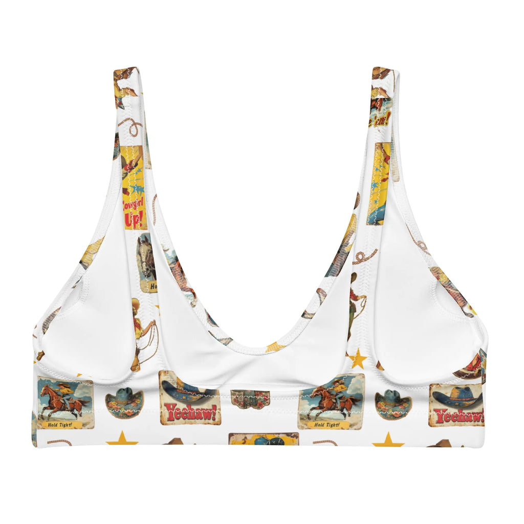 Baha Ranch Yeehaw Vintage Cowgirl Collage White Bikini Top Baha Ranch Western Wear