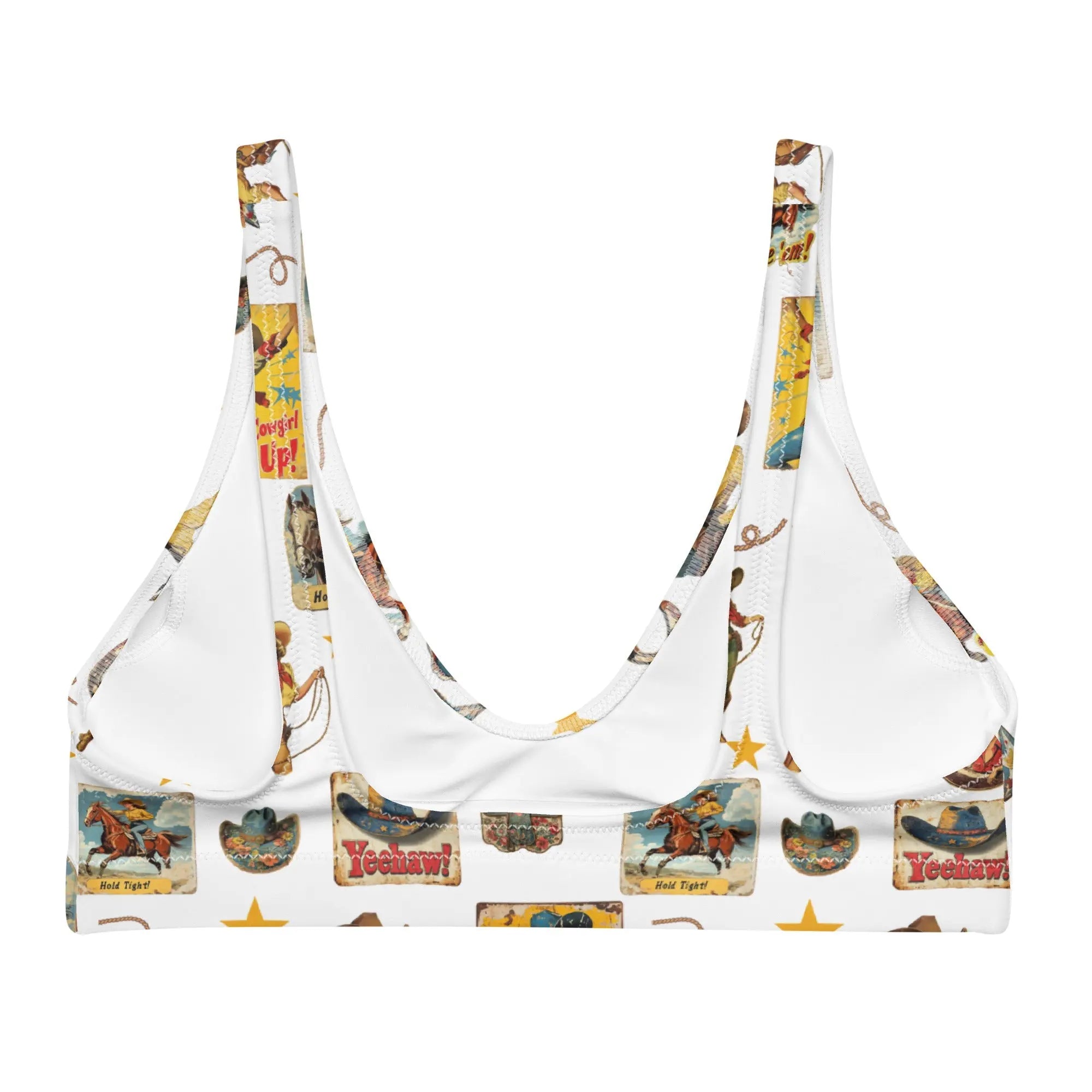 Baha Ranch Yeehaw Vintage Cowgirl Collage White Bikini Top Baha Ranch Western Wear