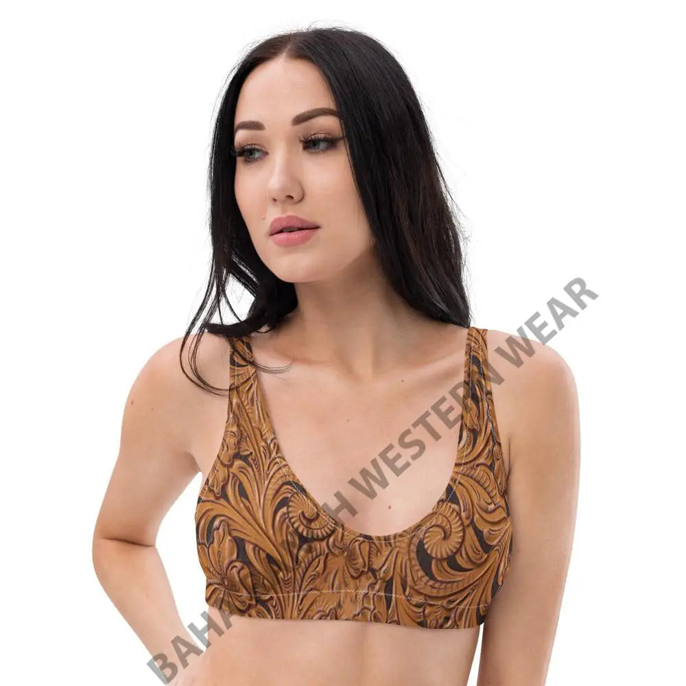 Yeehaw Tooled Leather Bikini Top Baha Ranch Western Wear