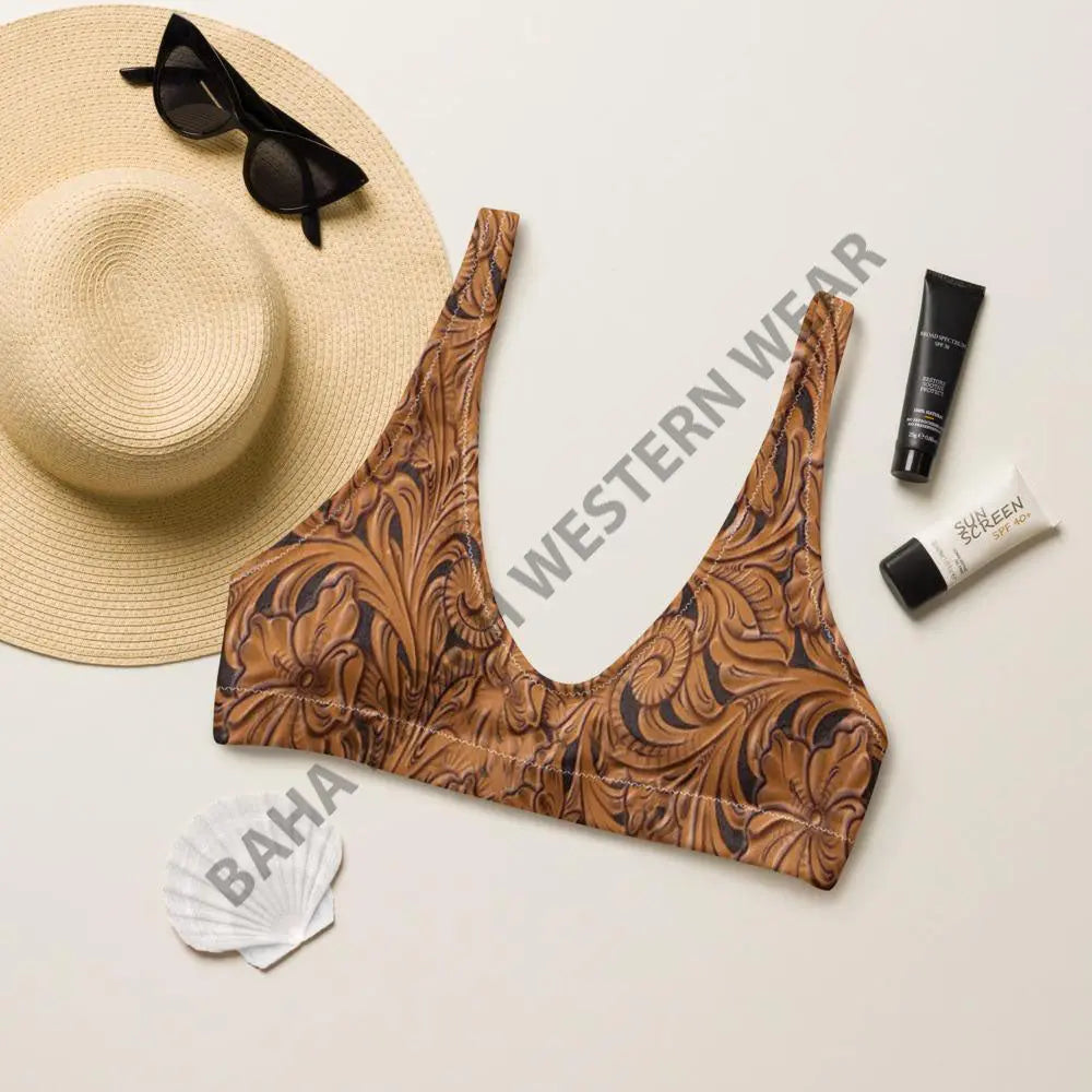 Yeehaw Tooled Leather Bikini Top Baha Ranch Western Wear