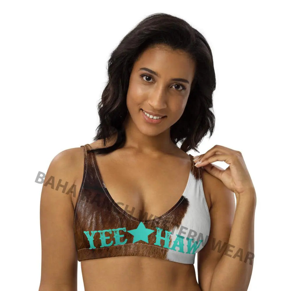 Yeehaw Brown Cow Print Bikini Top Baha Ranch Western Wear