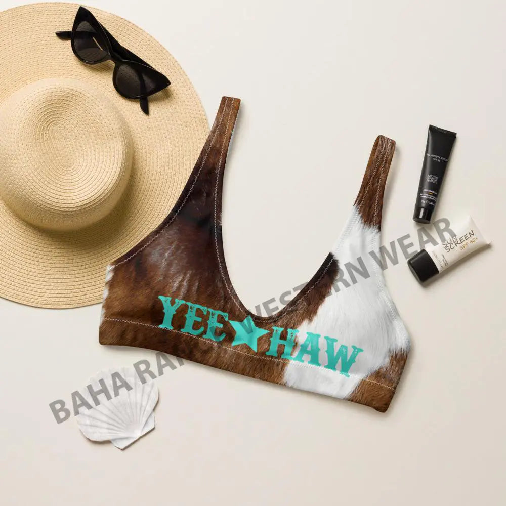 Yeehaw Brown Cow Print Bikini Top Baha Ranch Western Wear