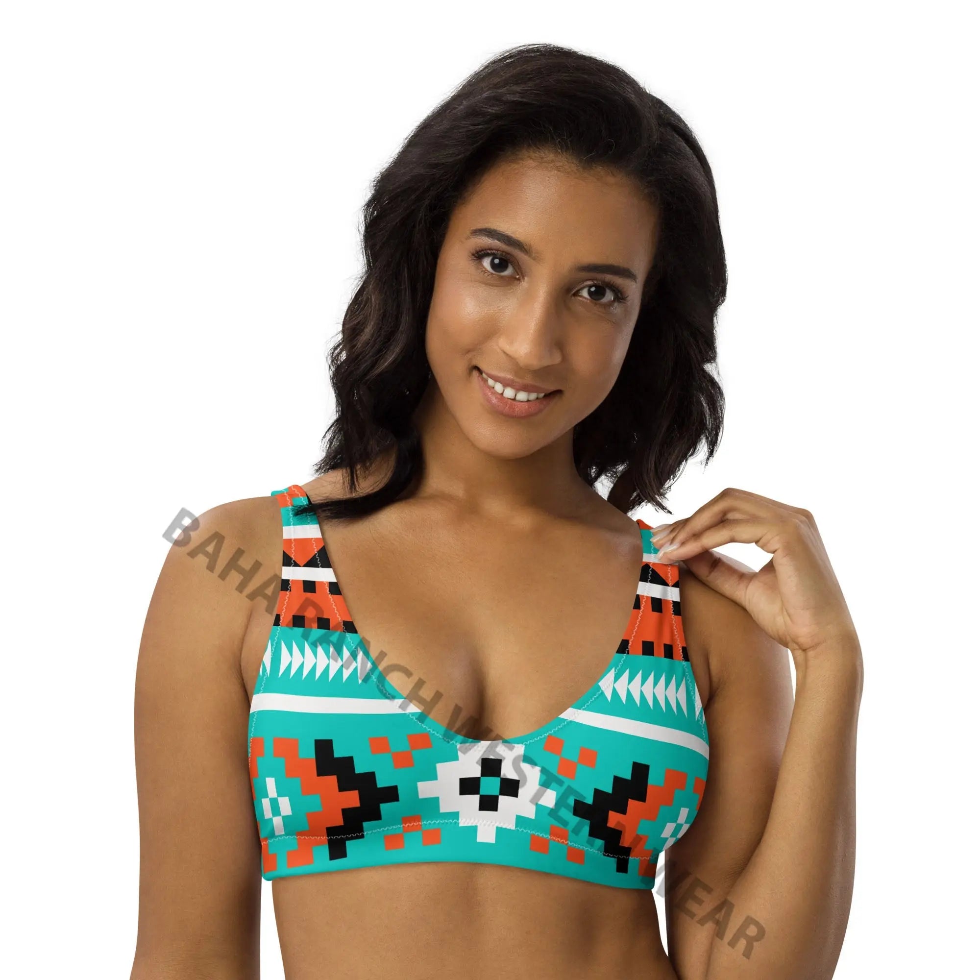 Baha Ranch Yeehaw Turquoise Orange Aztec Bikini Top Baha Ranch Western Wear
