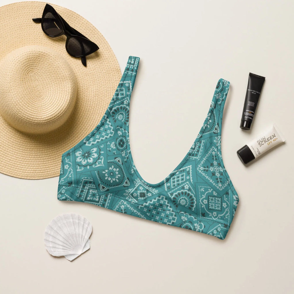 Ready to Ship Yeehaw Turquoise Bandana Bikini Top Size Small Baha Ranch Western Wear