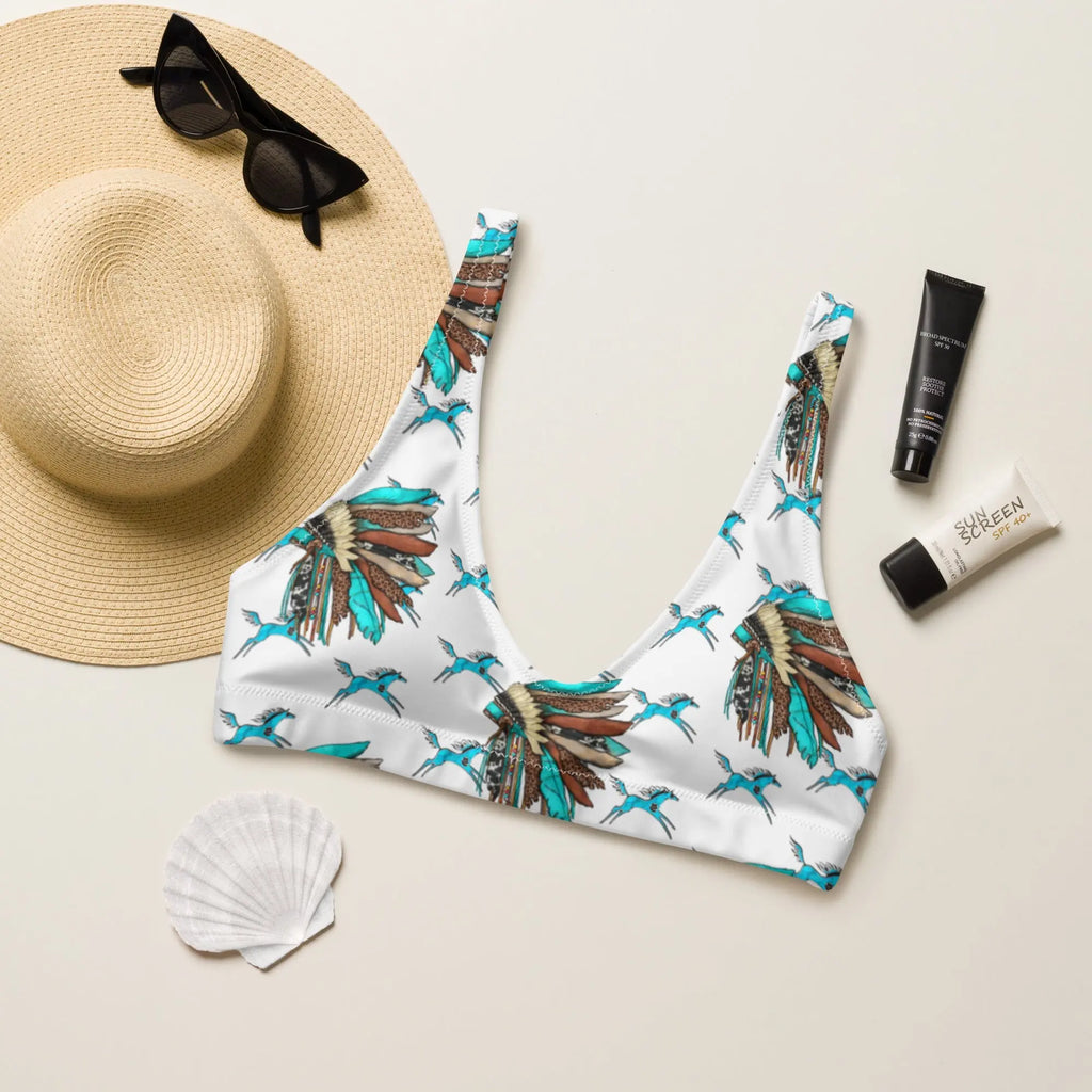 Baha Ranch Yeehaw Turquoise Running Horse Head Dress Bikini Top Baha Ranch Western Wear