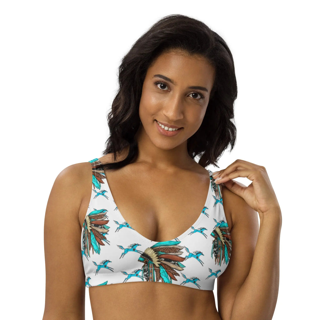 Baha Ranch Yeehaw Turquoise Running Horse Head Dress Bikini Top Baha Ranch Western Wear