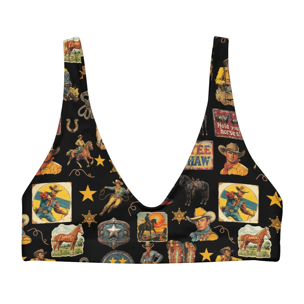 Baha Ranch Yeehaw Vintage Cowboy Collage Bikini Top Baha Ranch Western Wear