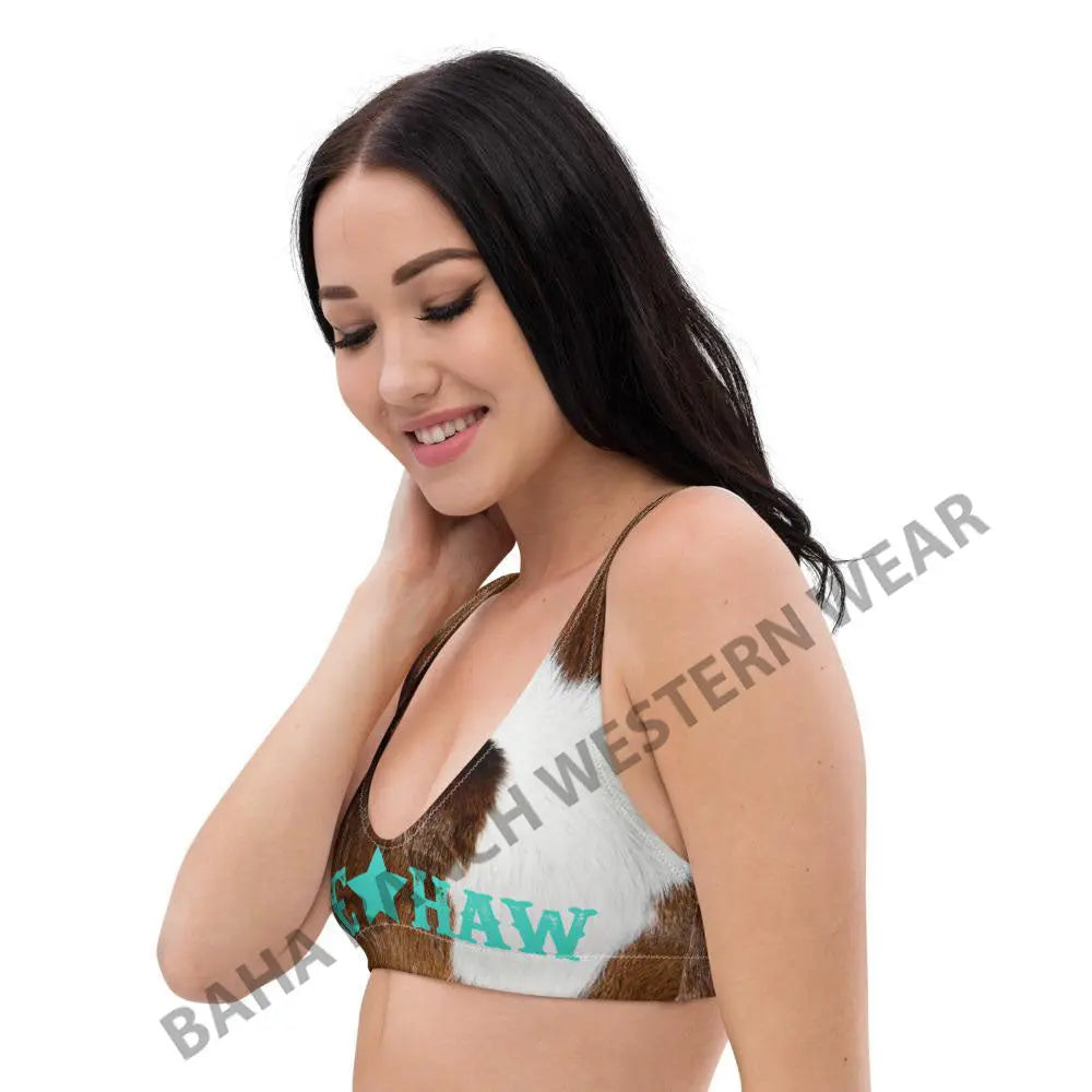 Yeehaw Brown Cow Print Bikini Top Baha Ranch Western Wear