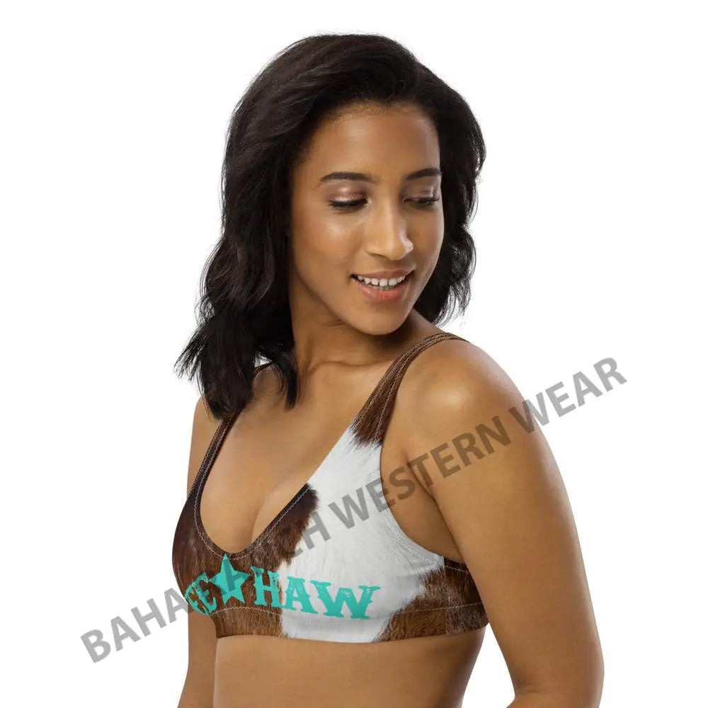 Yeehaw Brown Cow Print Bikini Top Baha Ranch Western Wear