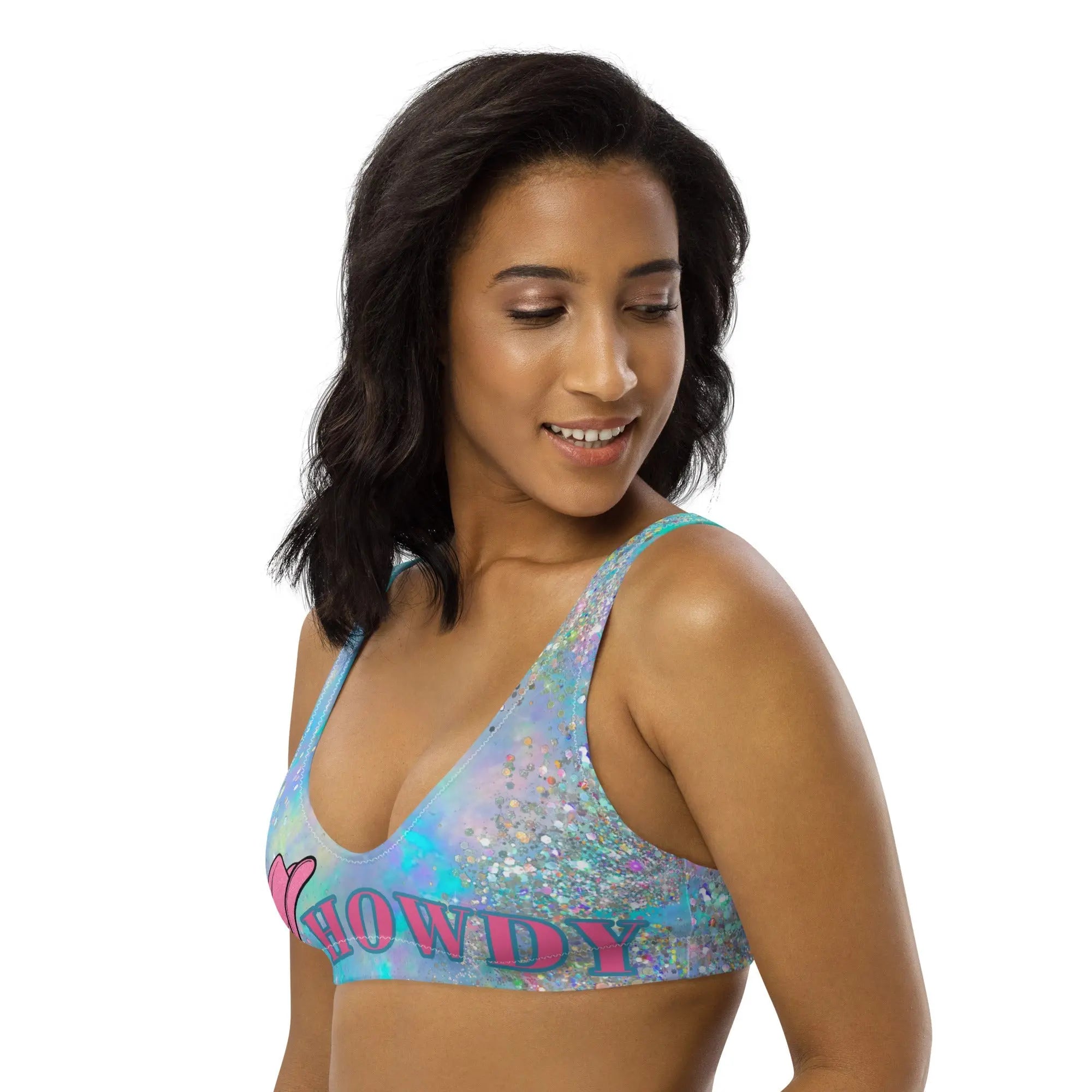 Baha Ranch Yeehaw Howdy Opal Glitter Bikini Top Baha Ranch Western Wear