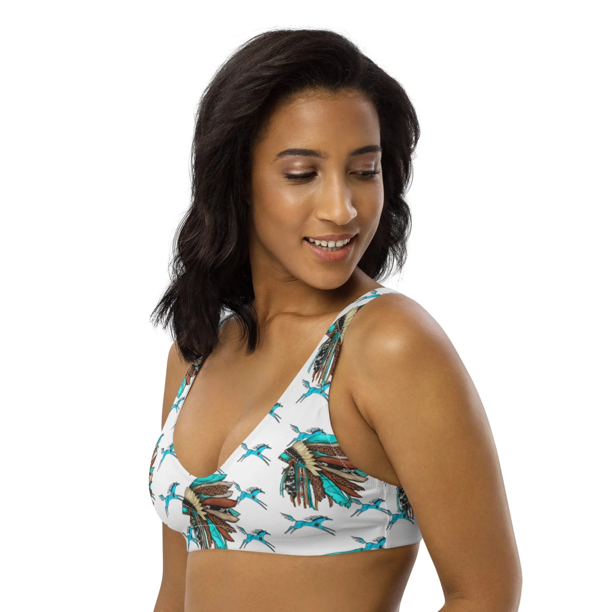 Baha Ranch Yeehaw Turquoise Running Horse Head Dress Bikini Top Baha Ranch Western Wear