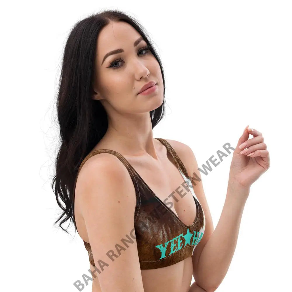 Yeehaw Brown Cow Print Bikini Top Baha Ranch Western Wear