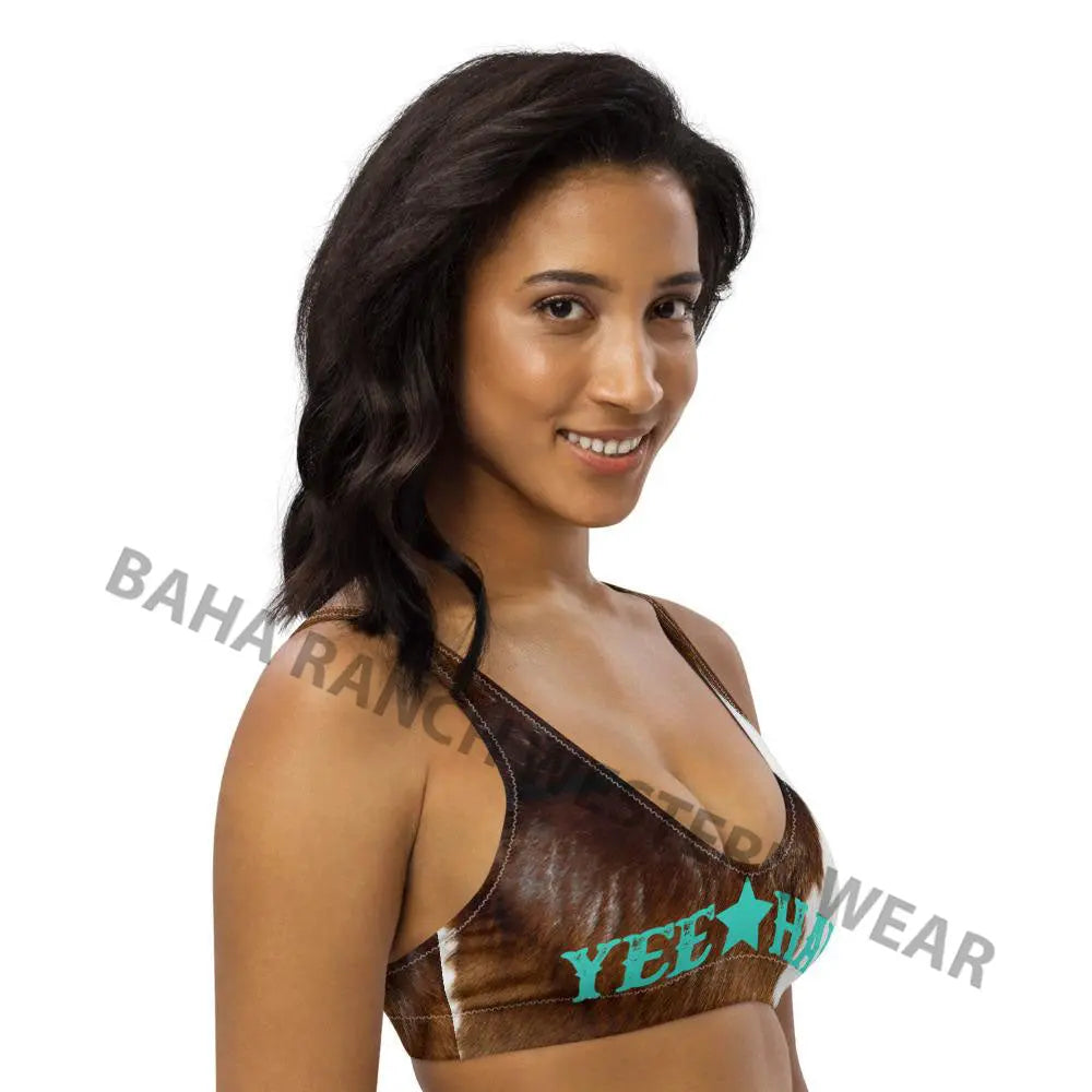 Yeehaw Brown Cow Print Bikini Top Baha Ranch Western Wear