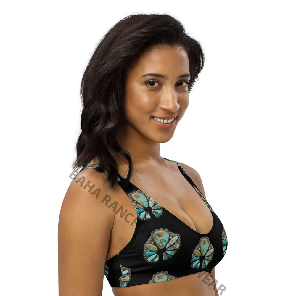 Yeehaw Black Turquoise Naja Bikini Top Baha Ranch Western Wear