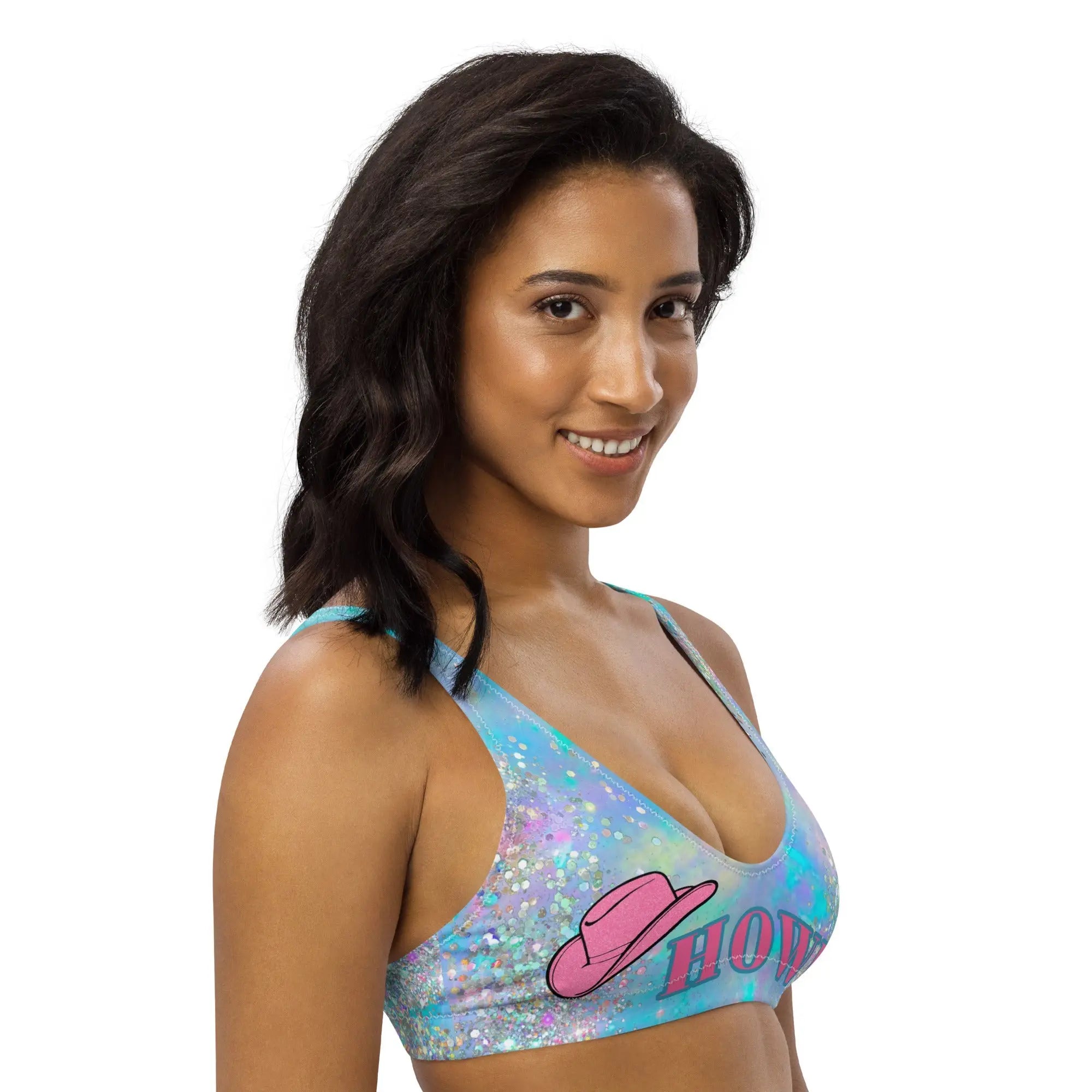 Baha Ranch Yeehaw Howdy Opal Glitter Bikini Top Baha Ranch Western Wear