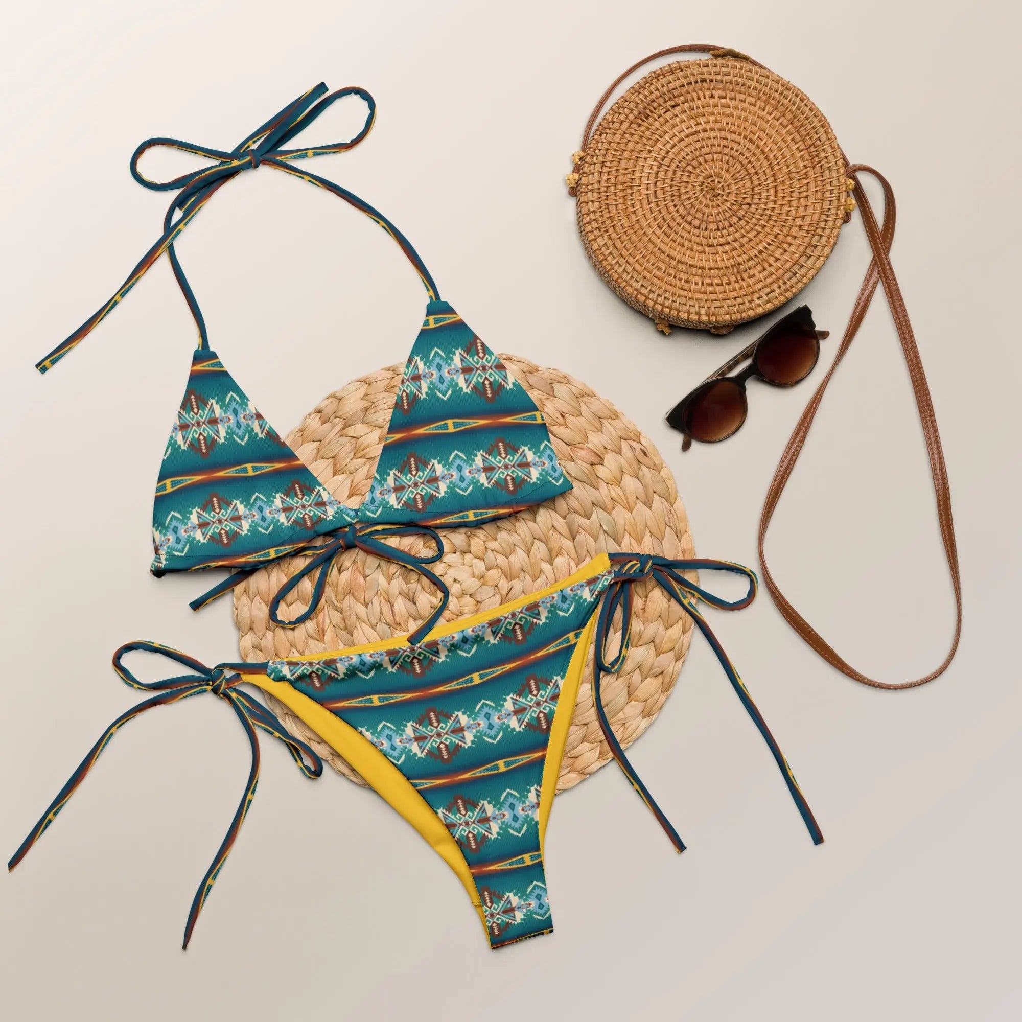 Baha Ranch Yeehaw Teal Aztec String Bikini Baha Ranch Western Wear