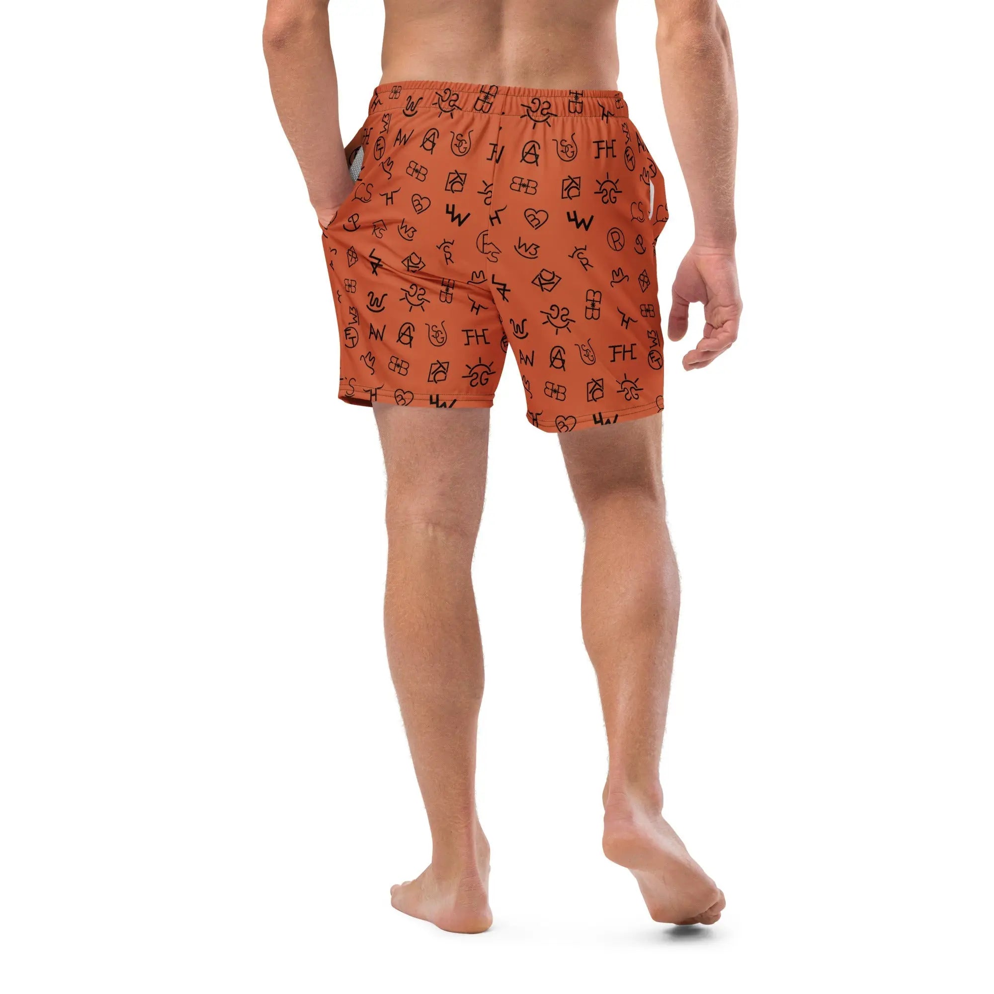 Baha Ranch Yeehaw Brown Cattle Brands Men's Swim Trunks Baha Ranch Western Wear