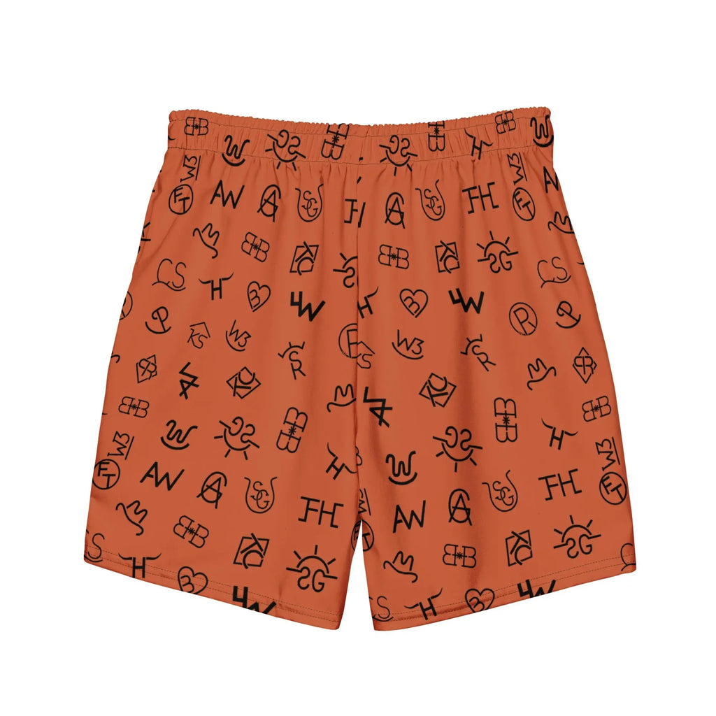 Baha Ranch Yeehaw Brown Cattle Brands Men's Swim Trunks Baha Ranch Western Wear
