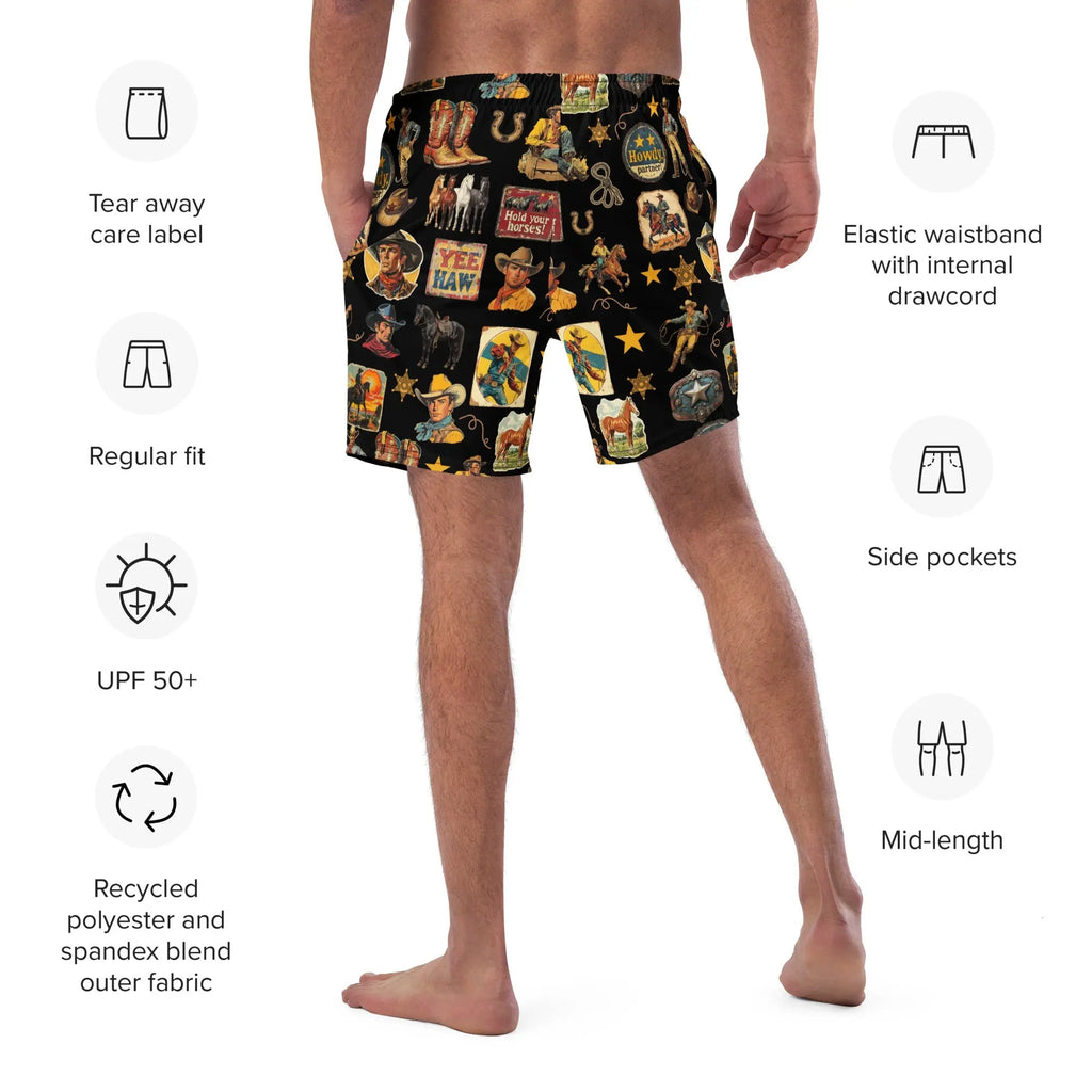 YEEHAW Vintage Cowboy Collage Western Swim Trunks Shorts Baha Ranch Western Wear