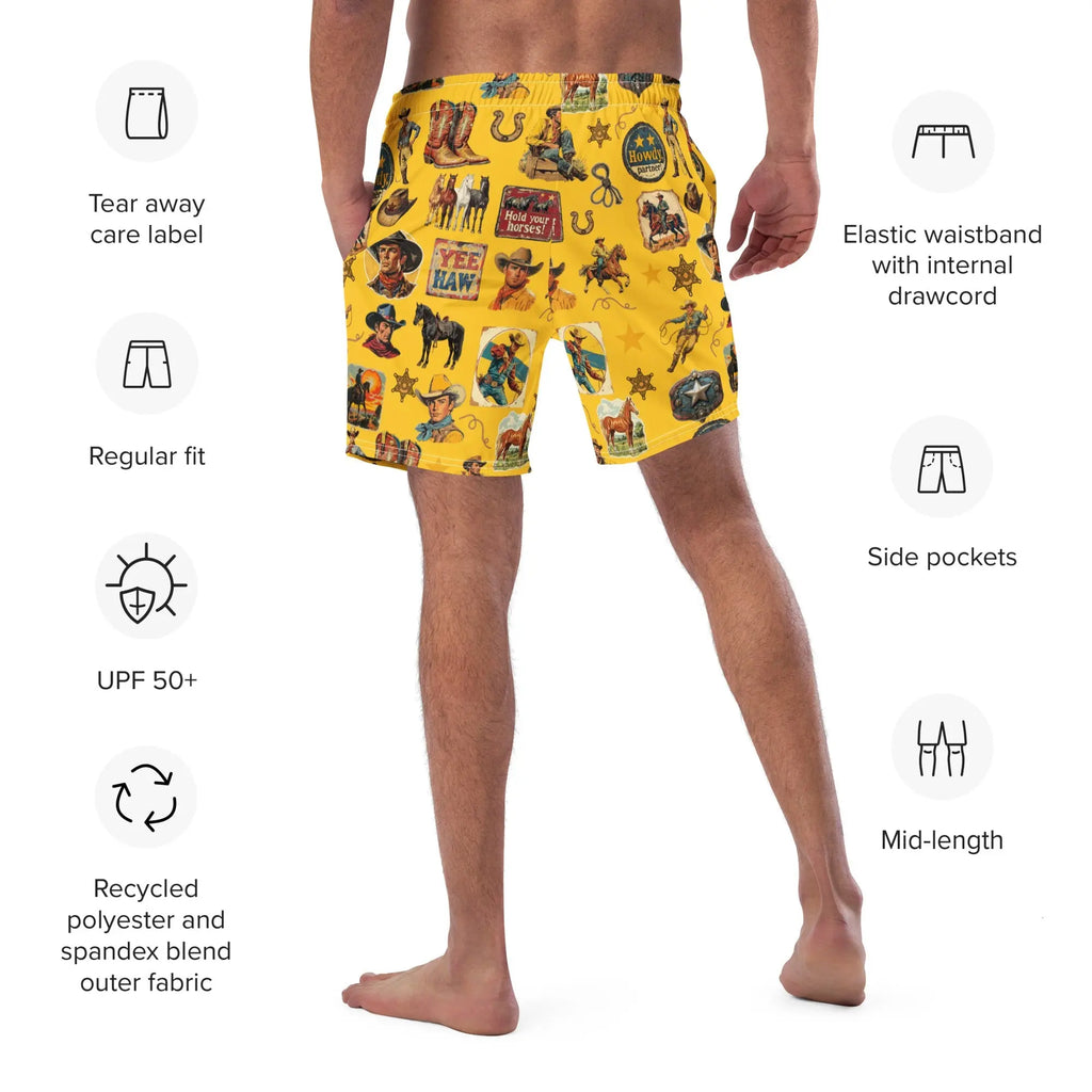 YEEHAW Vintage Cowboy Collage Western Swim Trunks Shorts Baha Ranch Western Wear