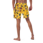 Baha Ranch Yeehaw Vintage Cowboy Collage Mustard Swim Trunks Baha Ranch Western Wear