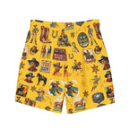 Baha Ranch Yeehaw Vintage Cowboy Collage Mustard Swim Trunks Baha Ranch Western Wear