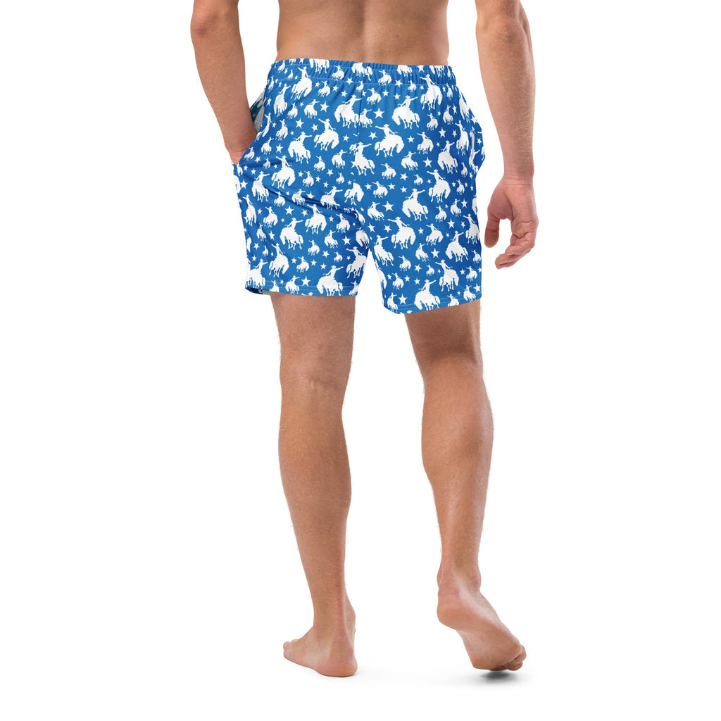 Baha Ranch Yeehaw Blue Rodeo Cowboy Men's Swim Trunks Baha Ranch Western Wear