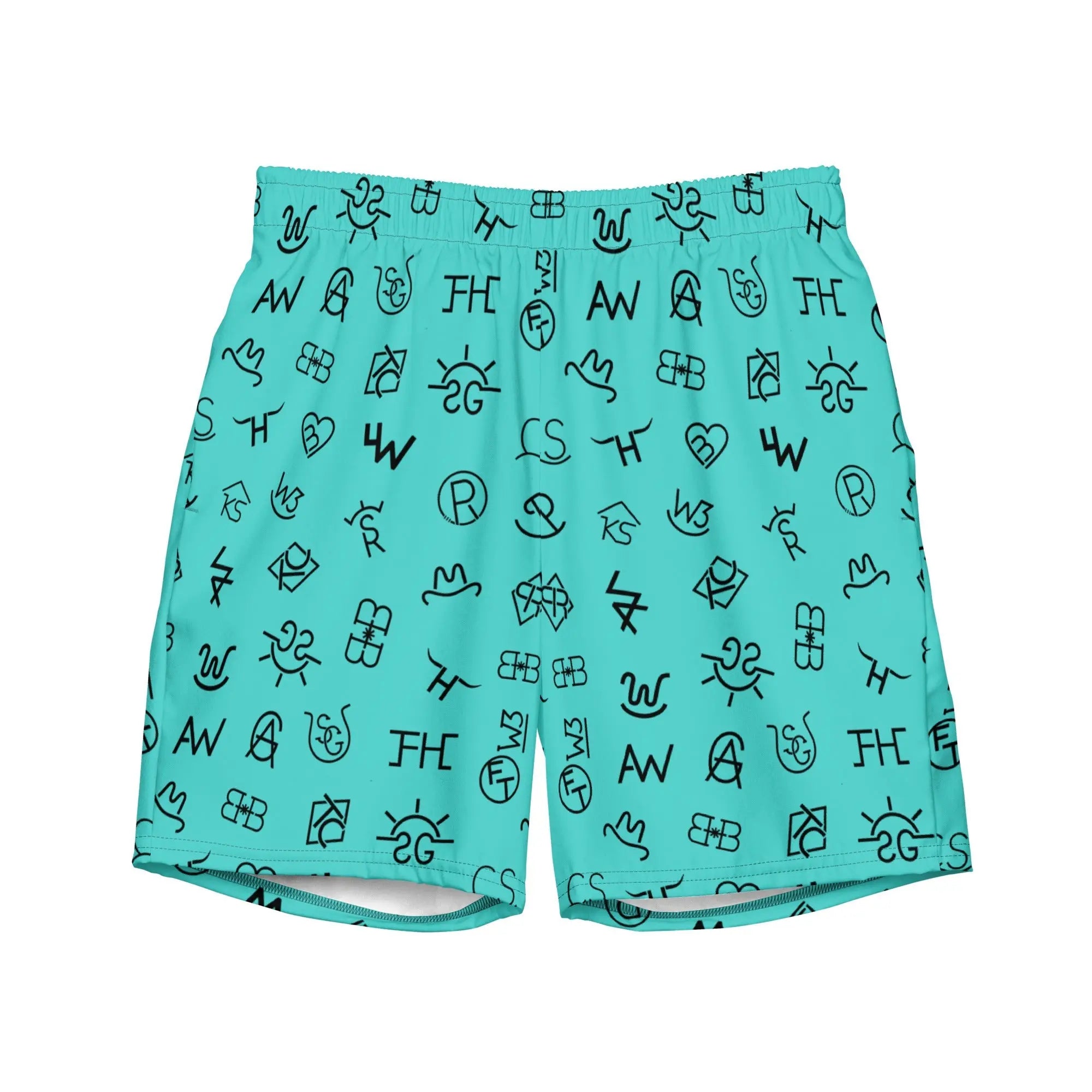 Baha Ranch Yeehaw Turquoise Cattle Brands Men's Swim Trunks Baha Ranch Western Wear