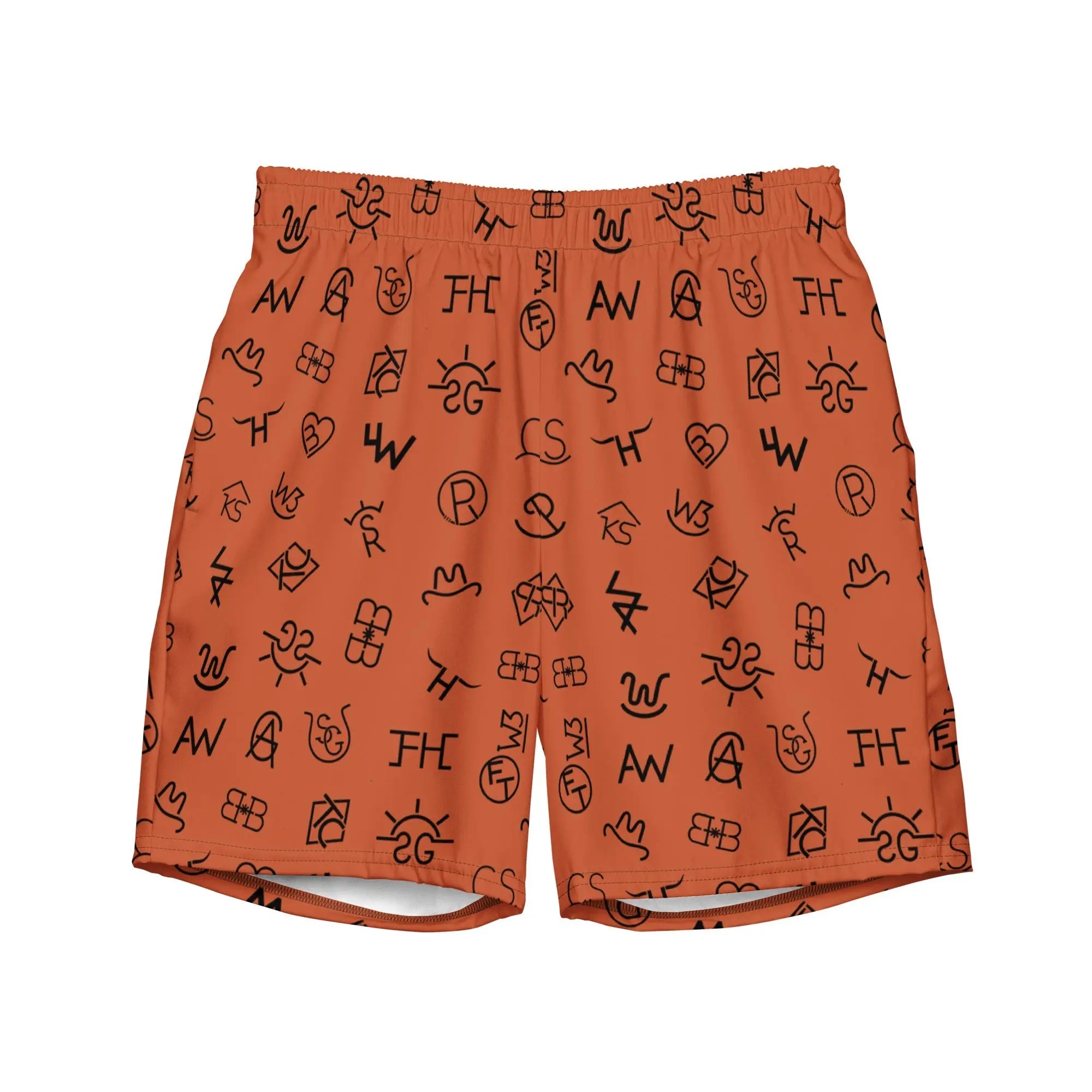 Baha Ranch Yeehaw Brown Cattle Brands Men's Swim Trunks Baha Ranch Western Wear