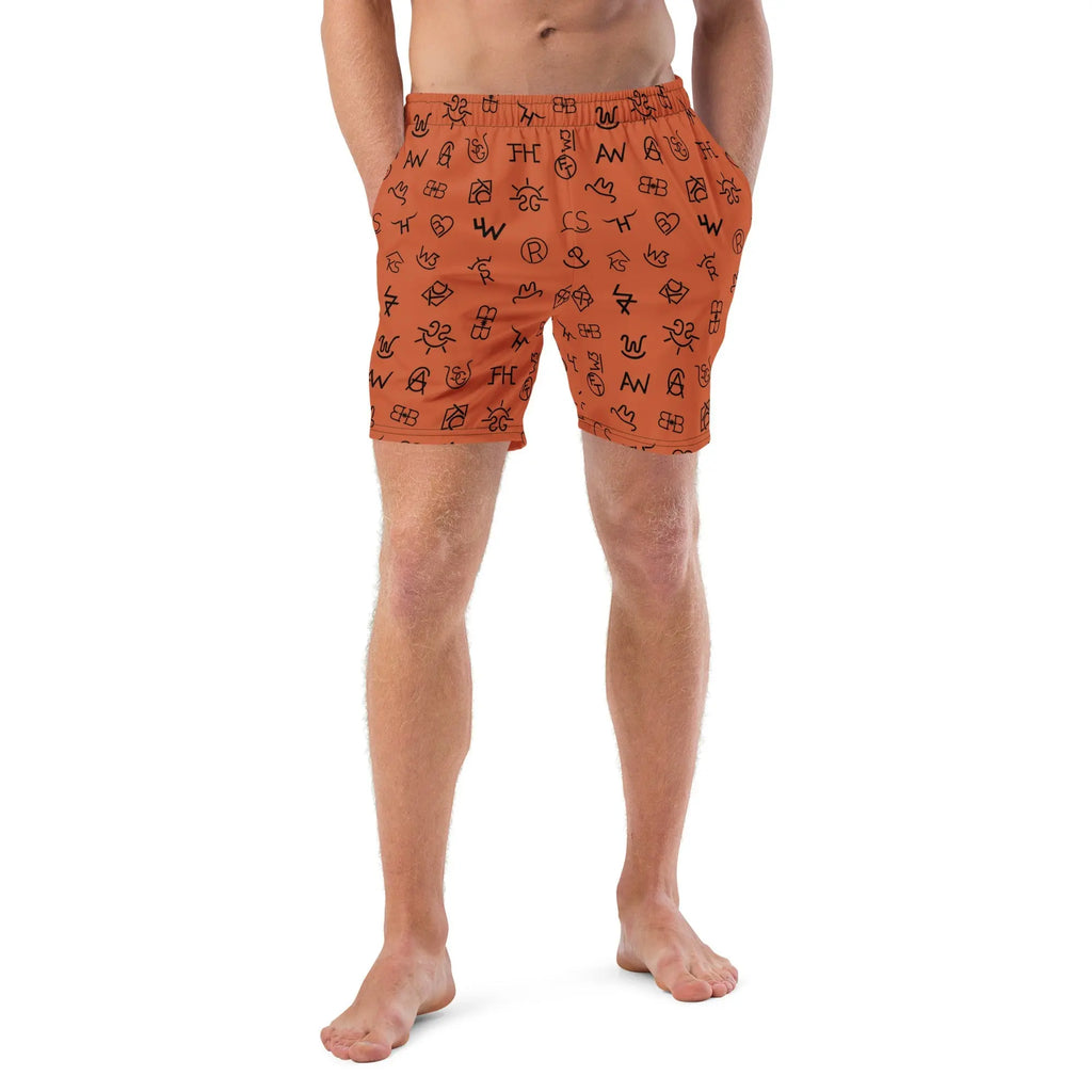 Baha Ranch Yeehaw Brown Cattle Brands Men's Swim Trunks Baha Ranch Western Wear