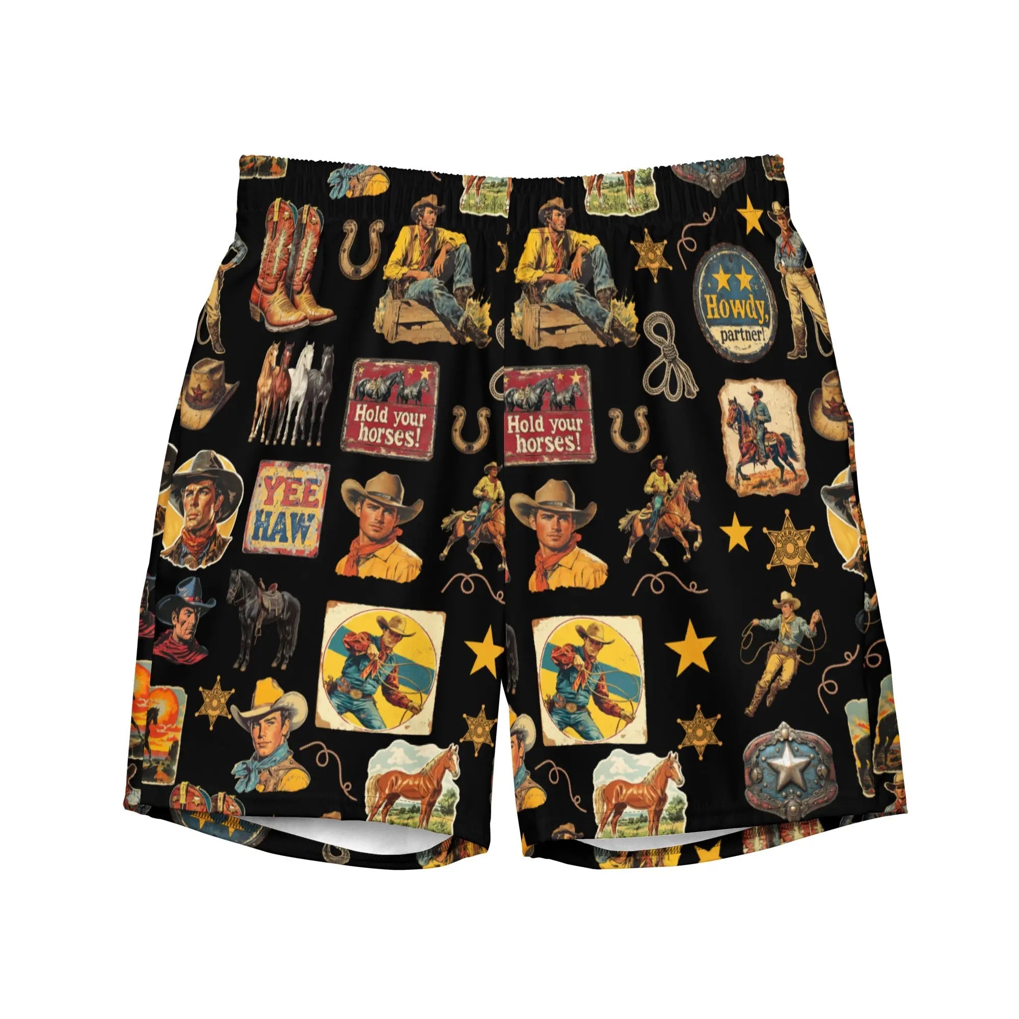 YEEHAW Vintage Cowboy Collage Western Swim Trunks Shorts Baha Ranch Western Wear