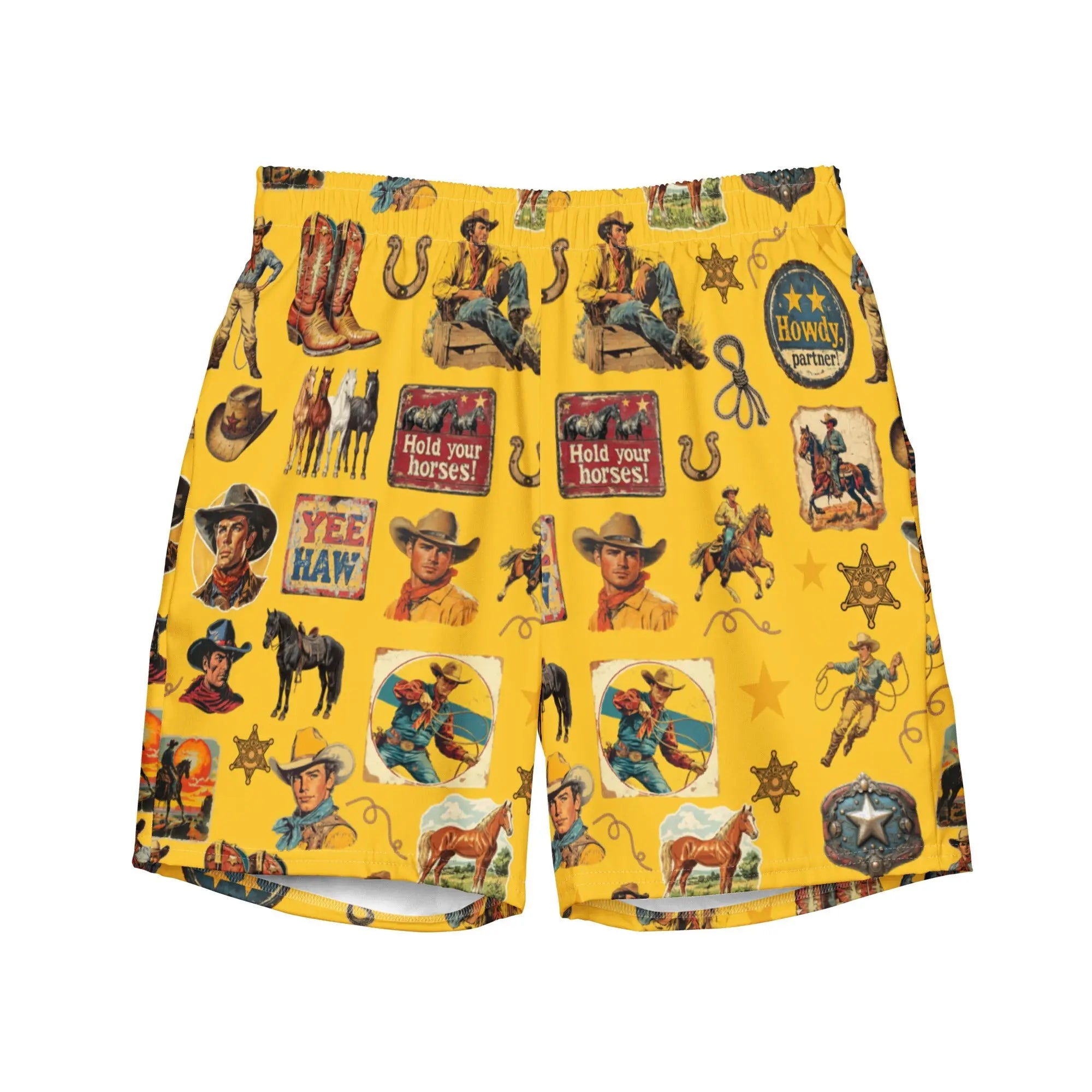 YEEHAW Vintage Cowboy Collage Western Swim Trunks Shorts Baha Ranch Western Wear