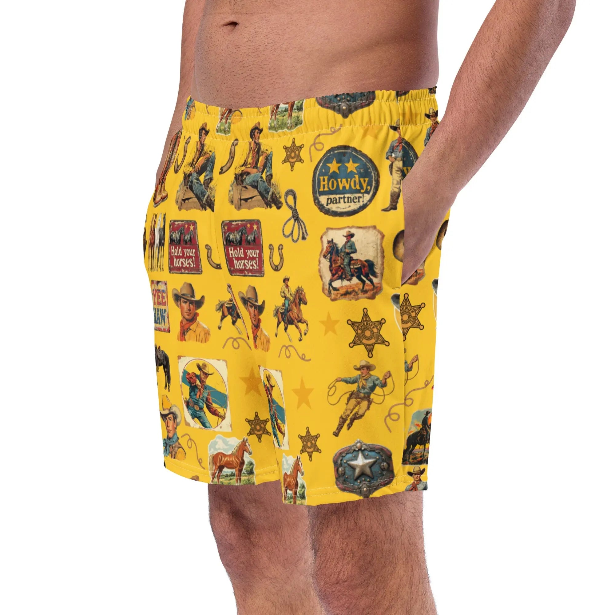 YEEHAW Vintage Cowboy Collage Western Swim Trunks Shorts Baha Ranch Western Wear