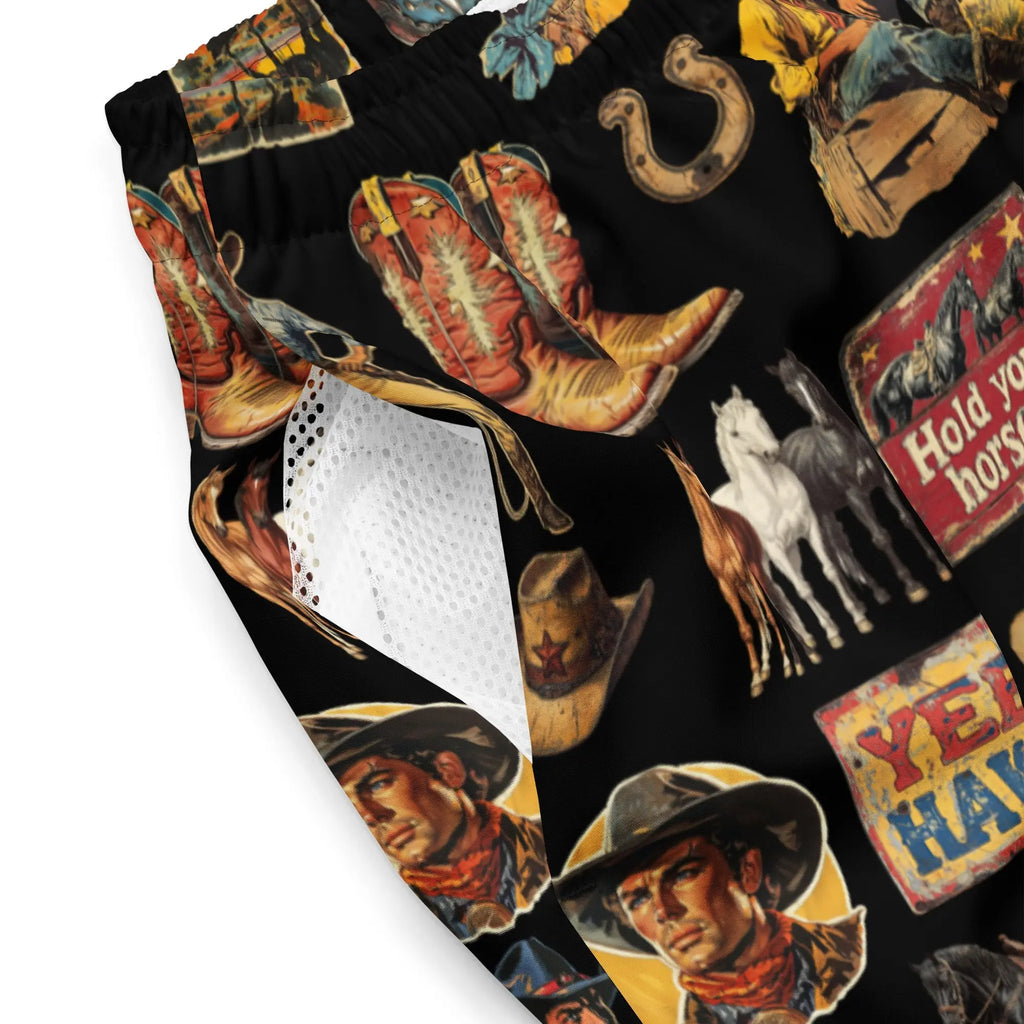 YEEHAW Vintage Cowboy Collage Western Swim Trunks Shorts Baha Ranch Western Wear