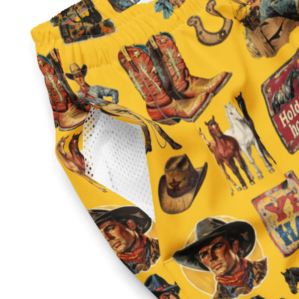 YEEHAW Vintage Cowboy Collage Western Swim Trunks Shorts Baha Ranch Western Wear