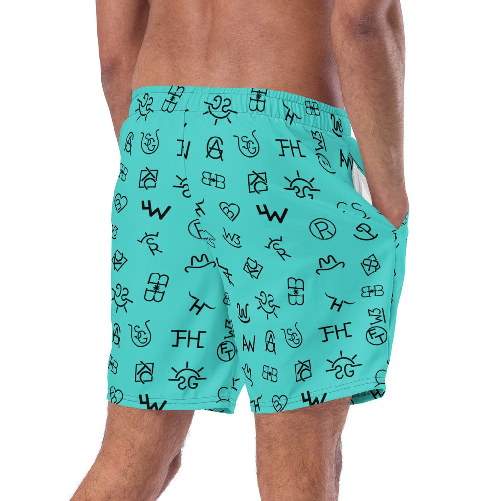 Baha Ranch Yeehaw Turquoise Cattle Brands Men's Swim Trunks Baha Ranch Western Wear