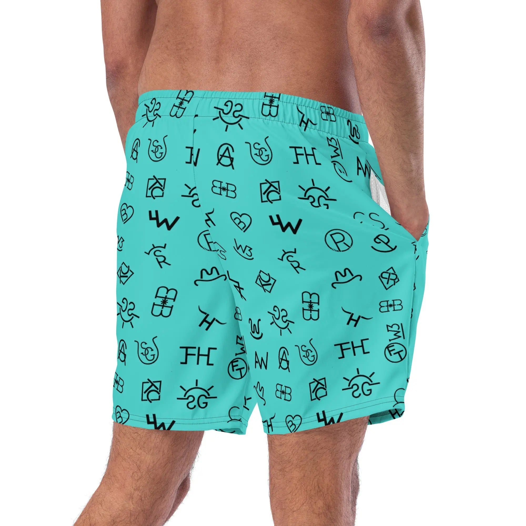 Baha Ranch Yeehaw Turquoise Cattle Brands Men's Swim Trunks Baha Ranch Western Wear