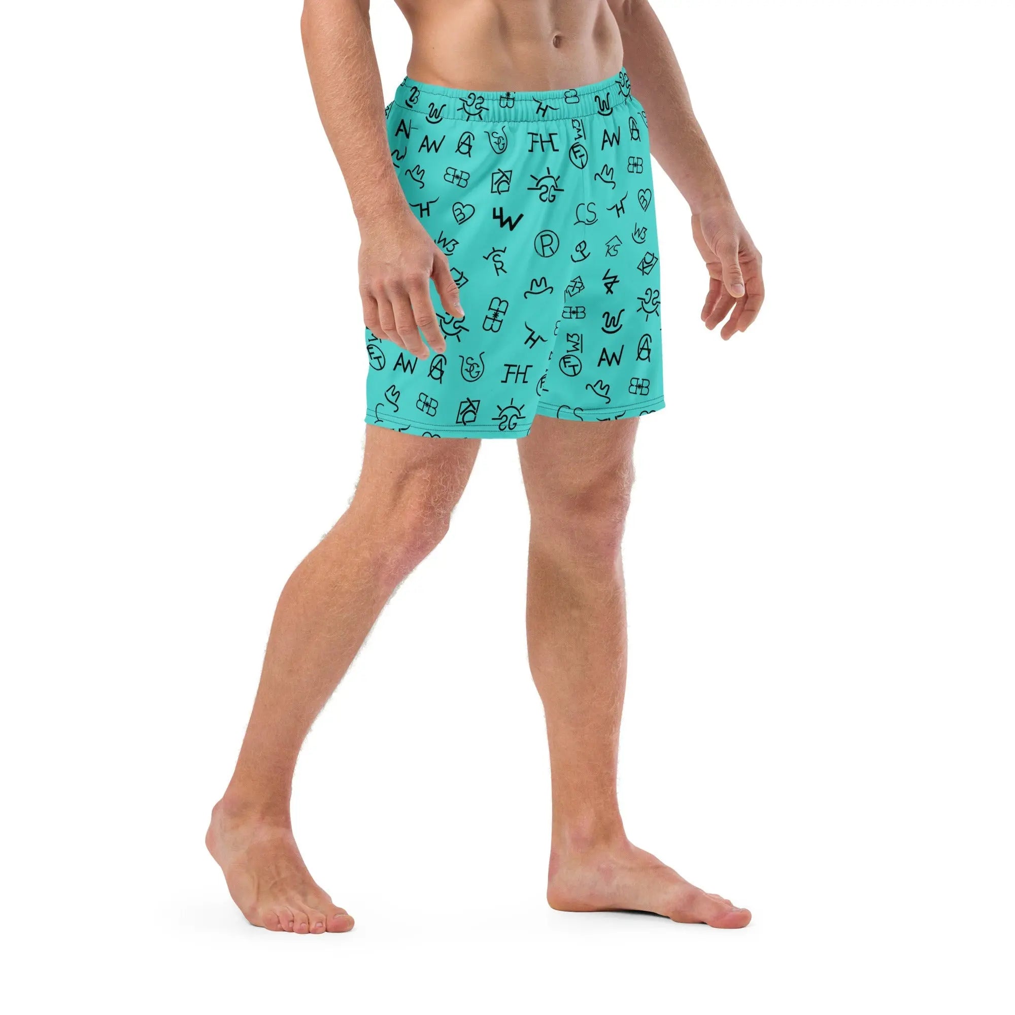 Baha Ranch Yeehaw Turquoise Cattle Brands Men's Swim Trunks Baha Ranch Western Wear