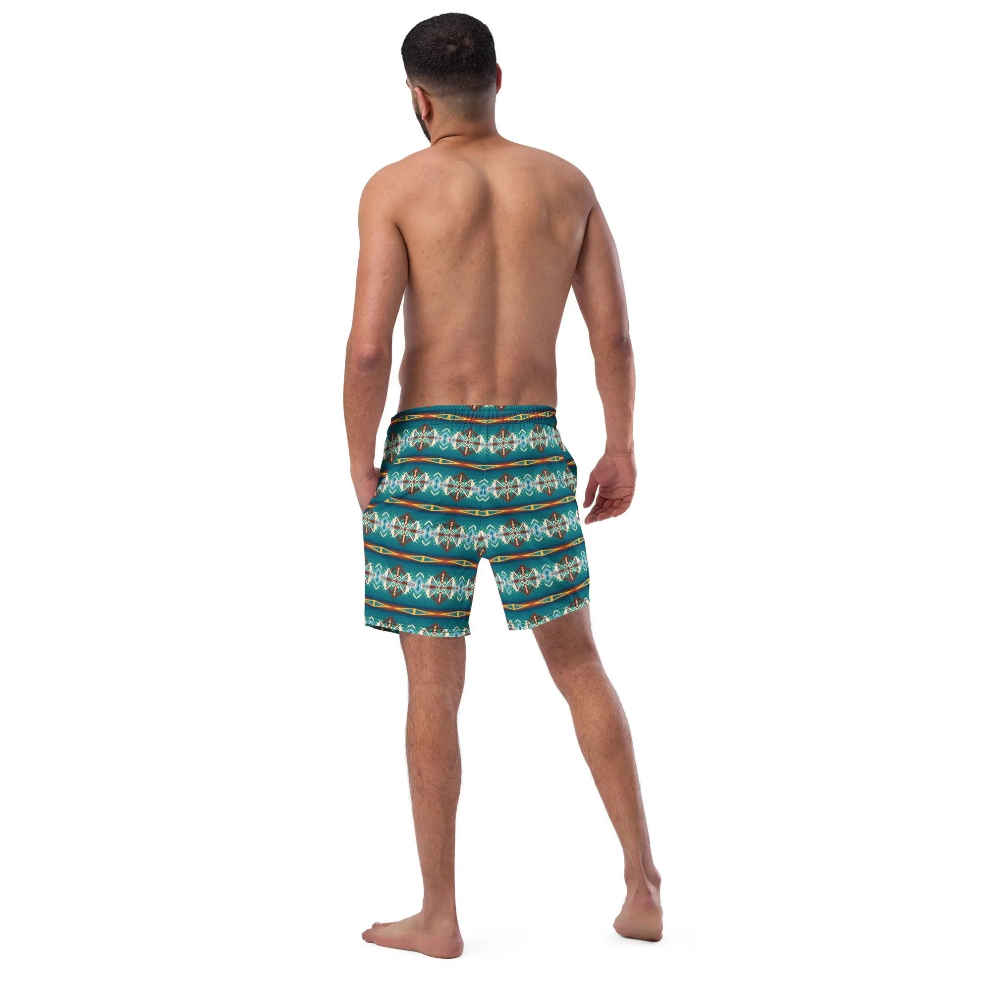 Baha Ranch Yeehaw Teal Aztec Blanket Print Mens Swim Shorts Baha Ranch Western Wear