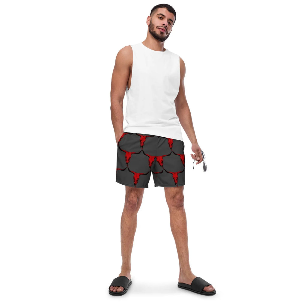 Baha Ranch Yeehaw Red Bull Skull Men's Swim Trunks Baha Ranch Western Wear