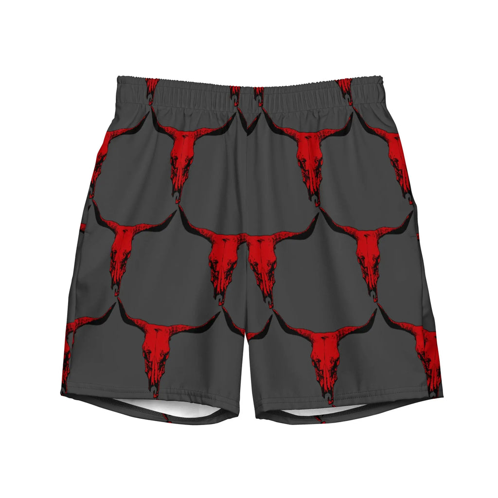 Baha Ranch Yeehaw Red Bull Skull Men's Swim Trunks Baha Ranch Western Wear