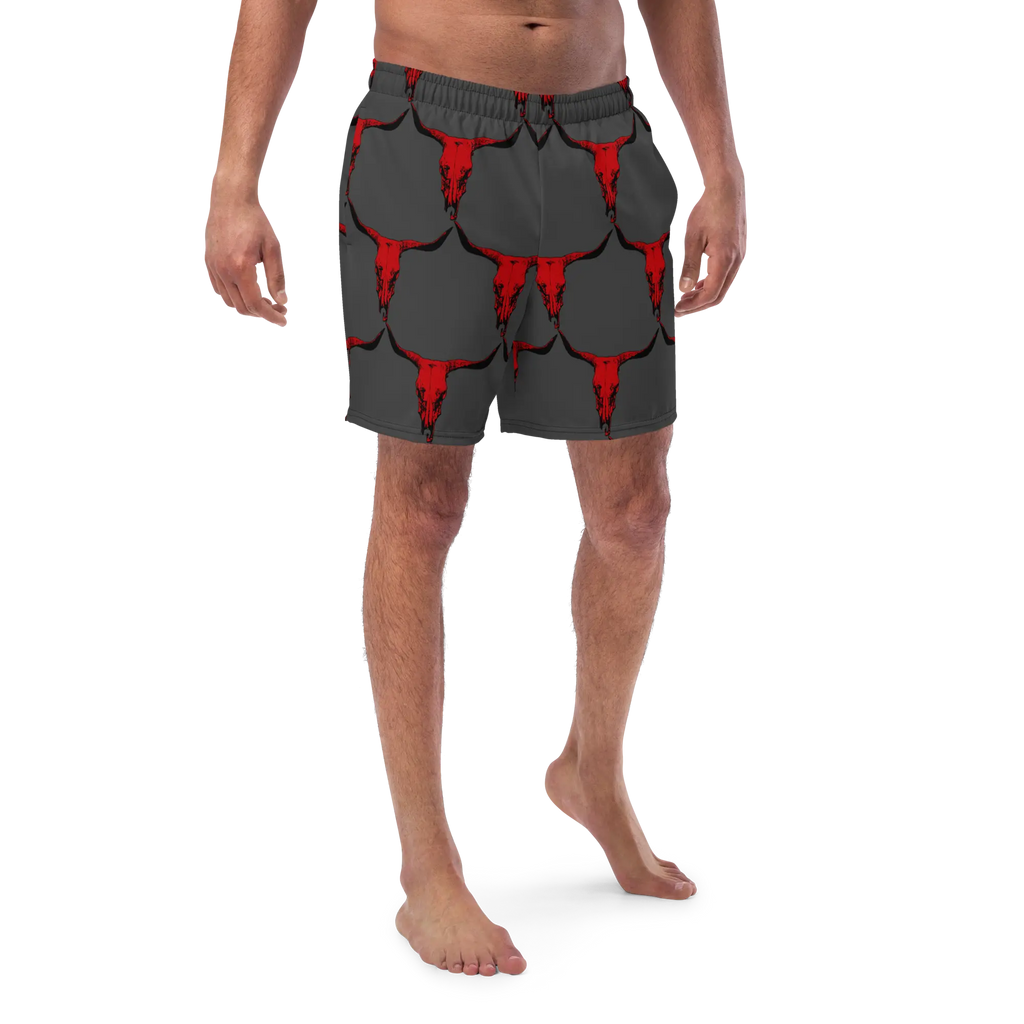 Baha Ranch Yeehaw Red Bull Skull Men's Swim Trunks Baha Ranch Western Wear