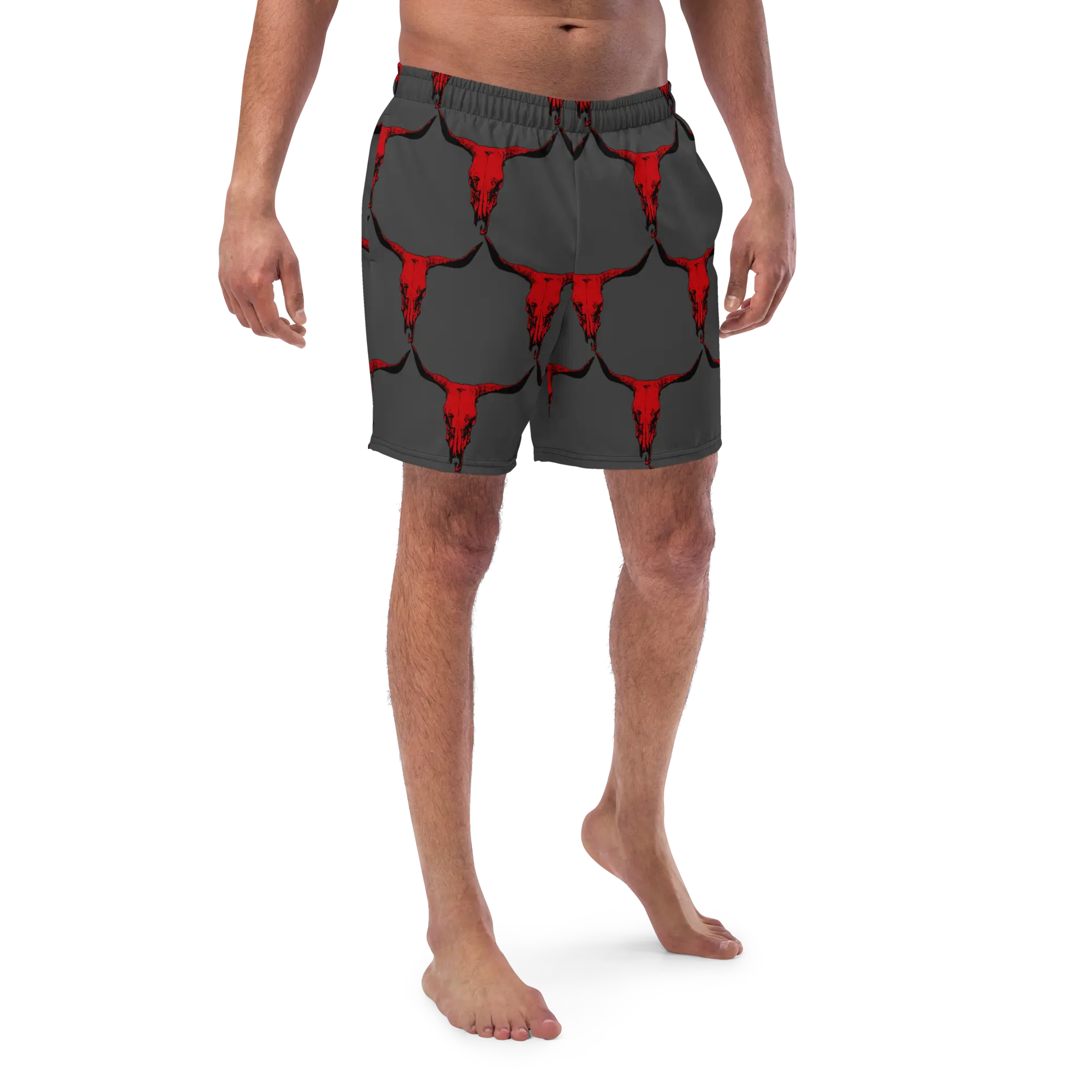Baha Ranch Yeehaw Red Bull Skull Men's Swim Trunks Baha Ranch Western Wear