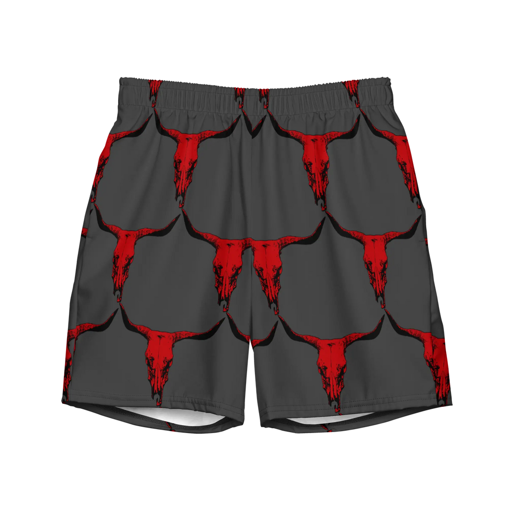 Baha Ranch Yeehaw Red Bull Skull Men's Swim Trunks Baha Ranch Western Wear