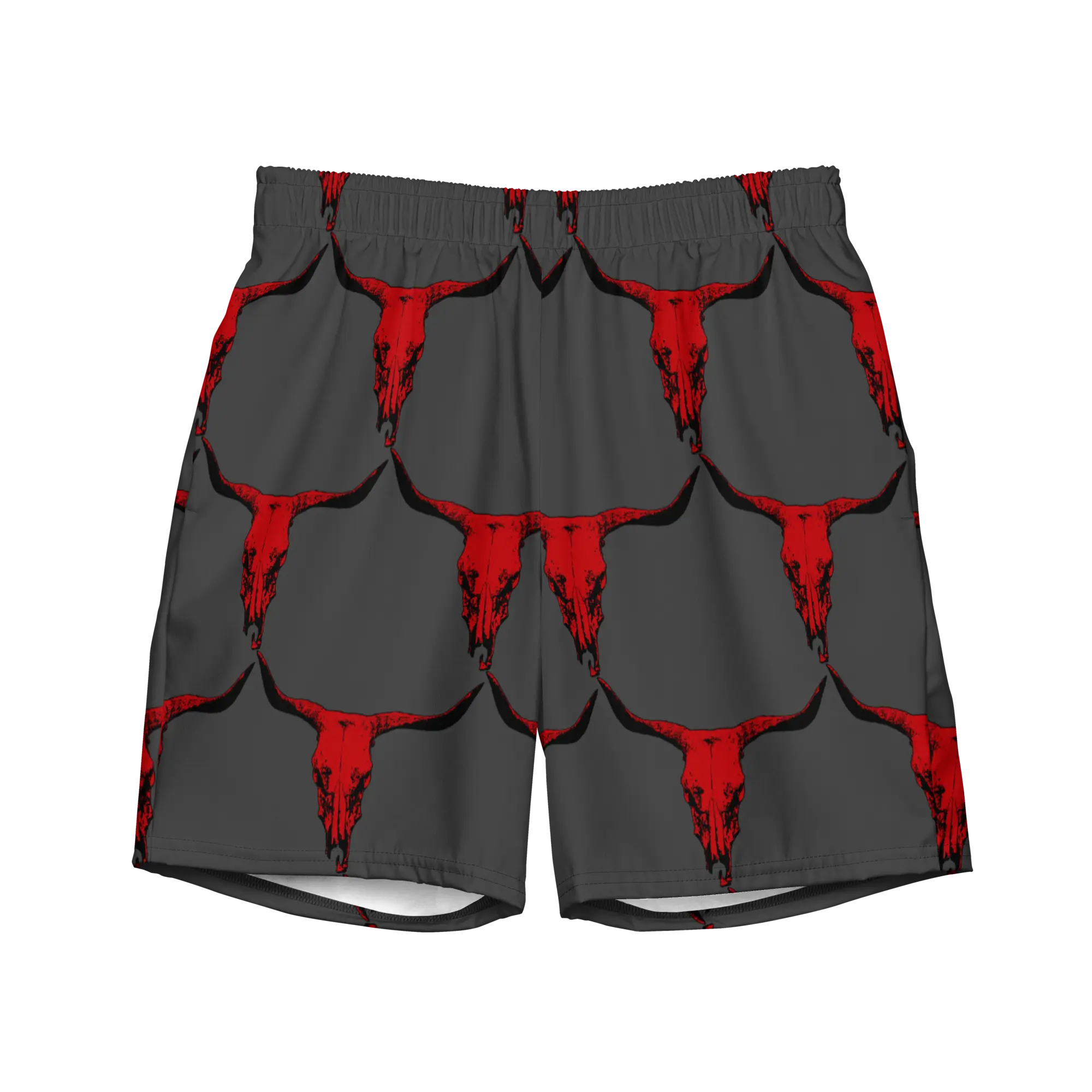 Baha Ranch Yeehaw Red Bull Skull Men's Swim Trunks Baha Ranch Western Wear